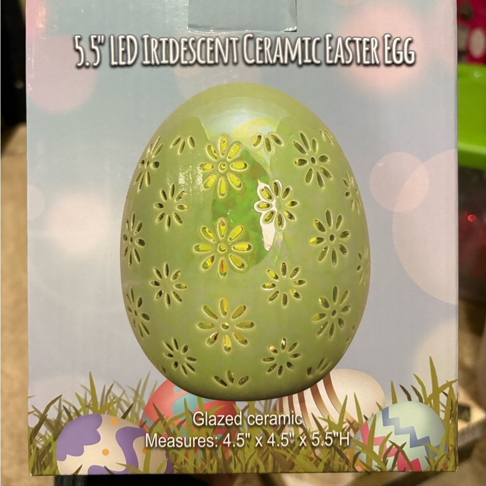 LED Iridescent Ceramic Easter Egg - Green